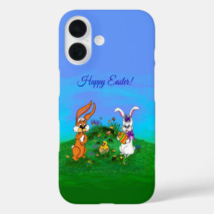 Coque Pour iPhone 16 Bonne Pâques ! Lapin avec lapin et poussin