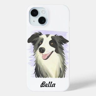 Coque Pour iPhone 15 Border Collie Nom personnalisé aquarelle pour an