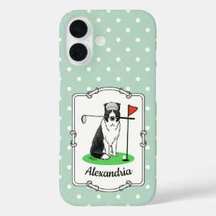 Coque Pour iPhone 16 Bordure Collie Chien Jouer Golf (noir & blanc) Amu