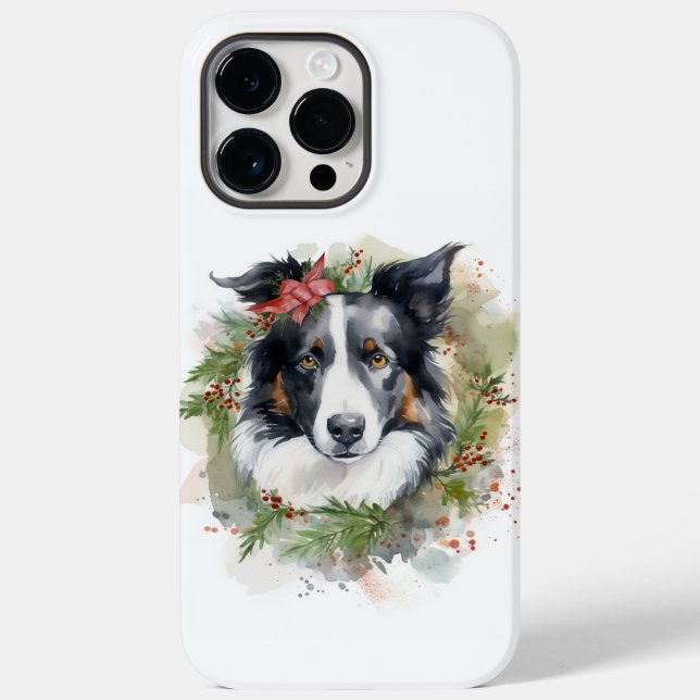 Coques Case-Mate iPhone Bordure Collie Fête de Noël Wreath Pup (Verso)