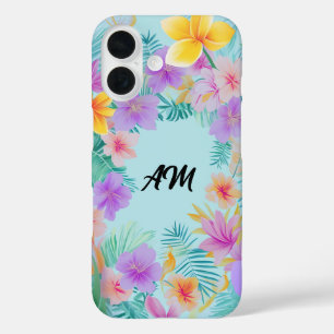 Coque Pour iPhone 16 Bordure Florale Tropicale Esthétique d'Été