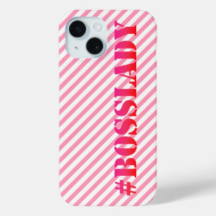 Coque Pour iPhone 15 Bosslady - Fun Pink Striped Power Quote