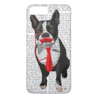 Boston Terrier avec Cravate rouge et moustache 2