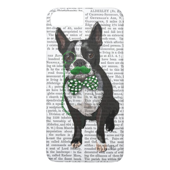 Coques Case-Mate iPhone Boston Terrier Avec Moustache Verte Et Pot (Dos)