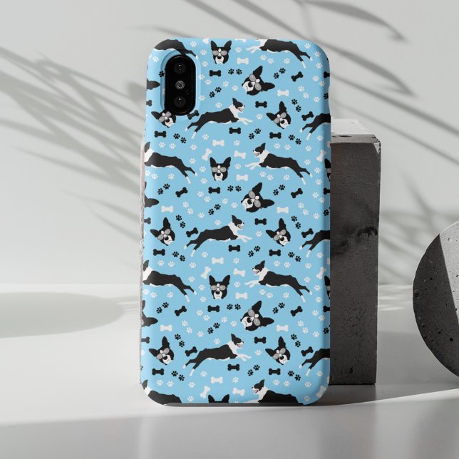 Coques Case-Mate iPhone Boston Terrier Chiens Boston Terriers Motif BLUE (Boston Terrier Phone Case in Blue)