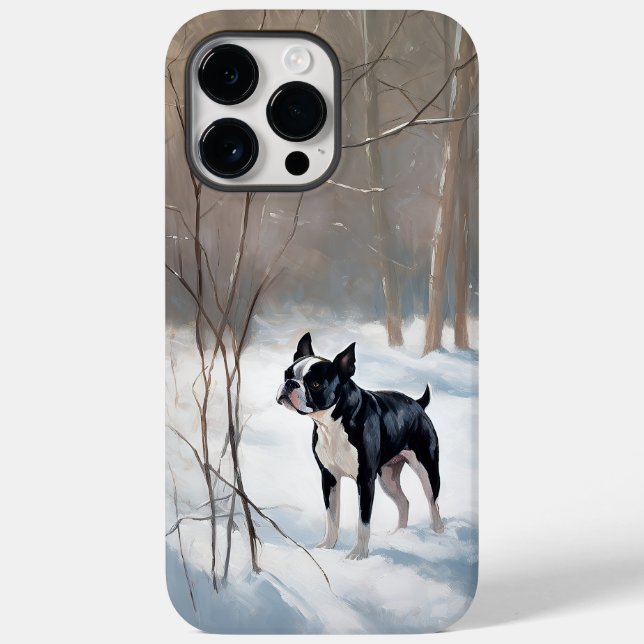 Coques Case-Mate iPhone Boston Terrier Laisser neiger Noël (Verso)