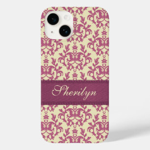Coques Pour iPhone Botanique damas prune rose nom personnalisé