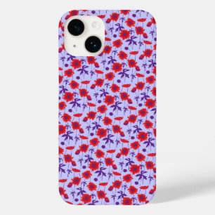 Coque Pour iPhone 14 Botanique damassé pie rouge violet