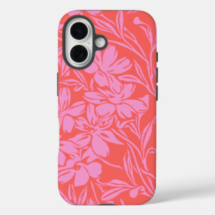 Coque Pour iPhone 16 Botanique Floral Boho Art Design en rose et rouge