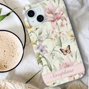 Coque Pour iPhone 15 Botanique Nom personnalisé Bouquet de printemps Pa