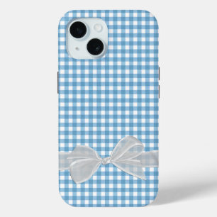 Coque Pour iPhone 15 Botte blanche sur En vichy bleu