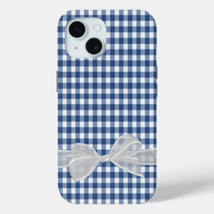 Coque Pour iPhone 15 Botte blanche sur En vichy bleu marine