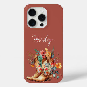 Coque iPhone 15 Pro Bottes Brown de cowgirl en argile
