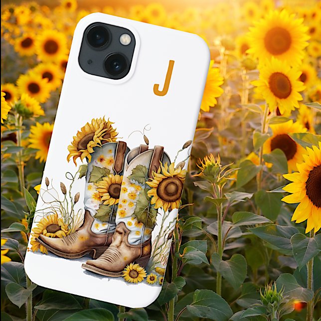 Coques Case-Mate iPhone Bottes et tournesols pour fille Monogramme (Créateur téléchargé)