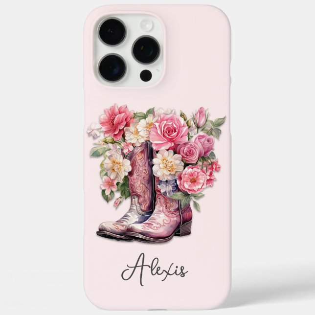Coques Case-Mate iPhone Bottes roses avec monogramme de fleurs (Verso)