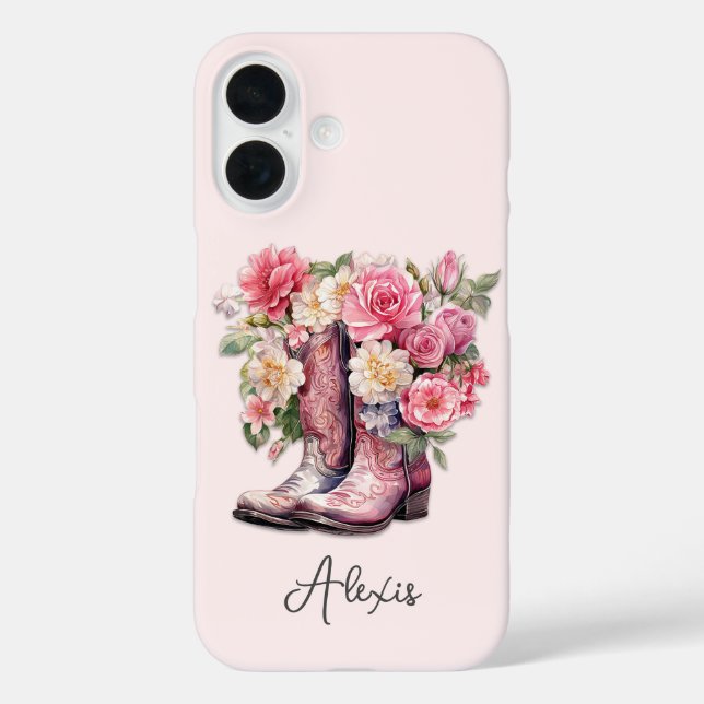 Coques Case-Mate iPhone Bottes roses avec monogramme de fleurs (Verso)