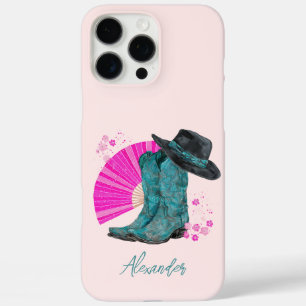 Coques iPhone 16 Pro Max Bottes Turquoise Cowboy & fleurs Japonaises Sakura