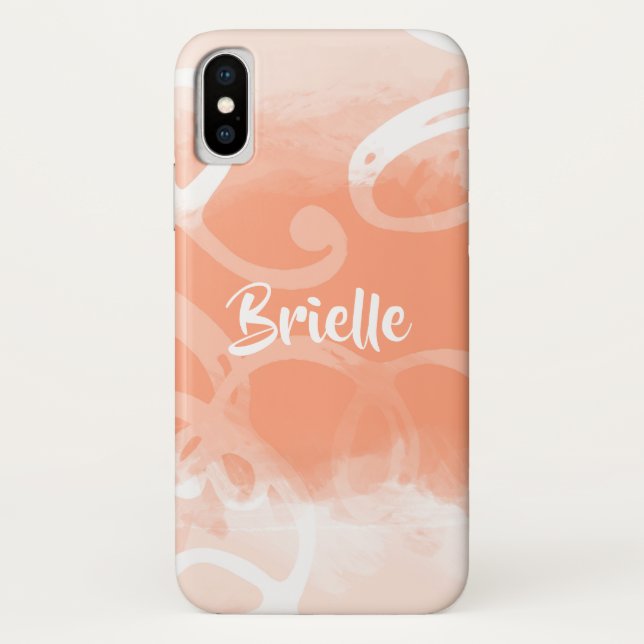 Coques Case-Mate iPhone Boucles Chic Pastel Orange Aquarelle Avec Nom (Dos)