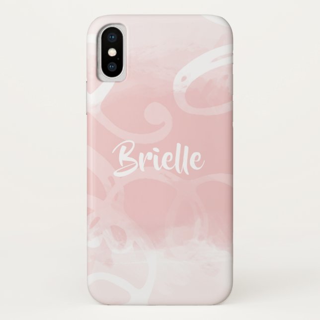 Coques Case-Mate iPhone Boucles Chic Pastel Rose Aquarelle Avec Nom (Dos)