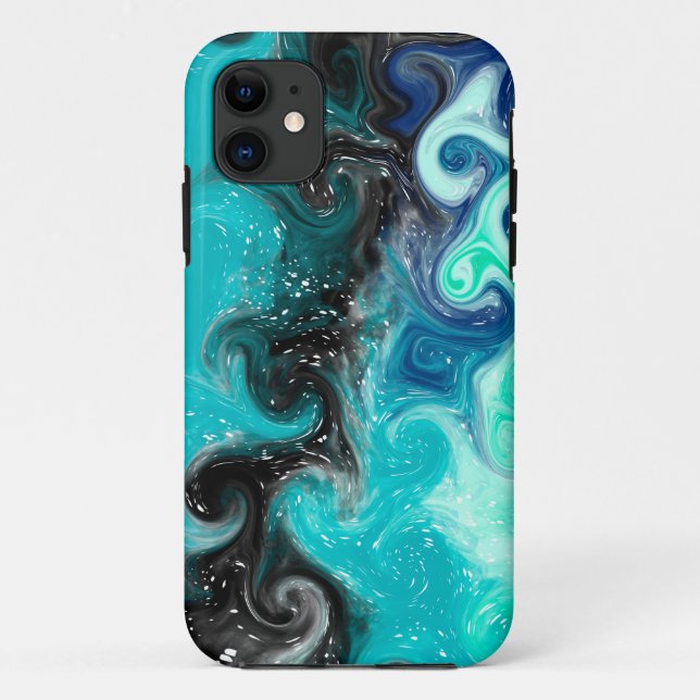 Coques Case-Mate iPhone Boucles de marbre turquoise, bleu et noir (Dos)