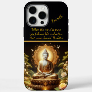Coques iPhone 16 Pro Max Bouddha d'or dans une nature tranquille