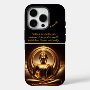 Coques iPhone 16 Pro Bouddha d'or en méditation sereine