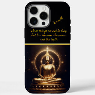 Coques iPhone 16 Pro Max Bouddha d'or illuminé par la Lune. Art IA