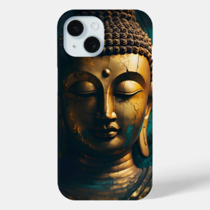 Coque Pour iPhone 15 Bouddha Paisible Face Or Bleu Art Antique Poster