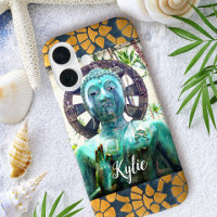 Bouddha Turquoise Or Mosaïque Bleue Carreaux Nom p