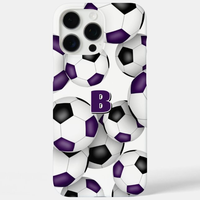 Coques Case-Mate iPhone boule de football noir violet monogrammed (Verso)