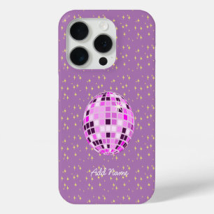Coque iPhone 15 Pro Boule Disco Retro Rose Personnalisée Violet