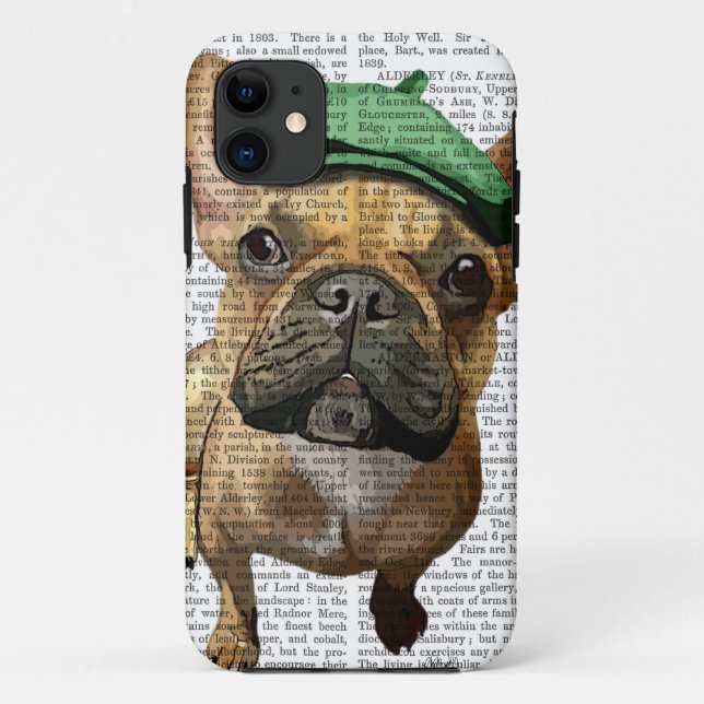 Coques Case-Mate iPhone Bouledogue français Brown avec le casquette vert 2 (Dos)