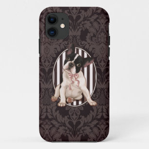 Coque Case-Mate Pour iPhone Bouledogue français chic et damassé noire