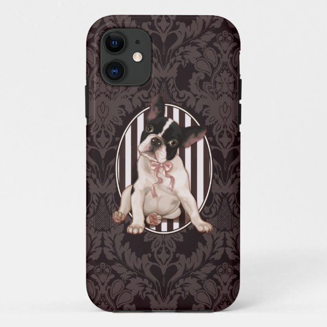 Coques Case-Mate iPhone Bouledogue français chic et damassé noire (Dos)