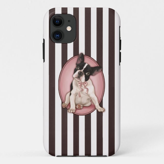 Coques Case-Mate iPhone Bouledogue français chic et rayures classiques (Dos)