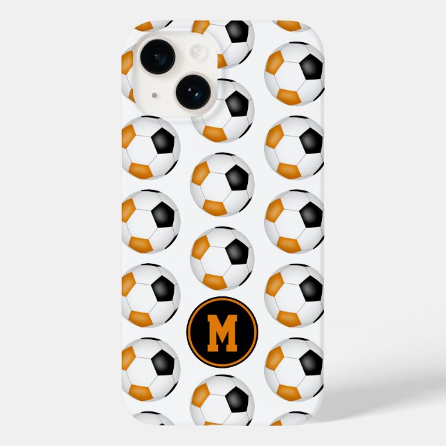 Coques Case-Mate iPhone boules de football orange noir motif monogrammé (Verso)