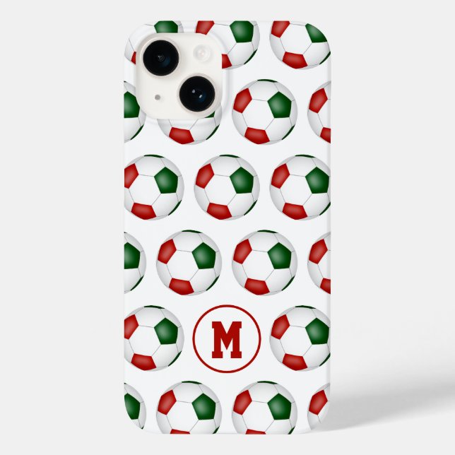 Coques Case-Mate iPhone boules de football vert rouge motif monogrammed (Verso)