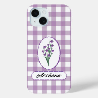 Coque Pour iPhone 15 Bouquet de fleurs à carreaux personnalisé pour iPh