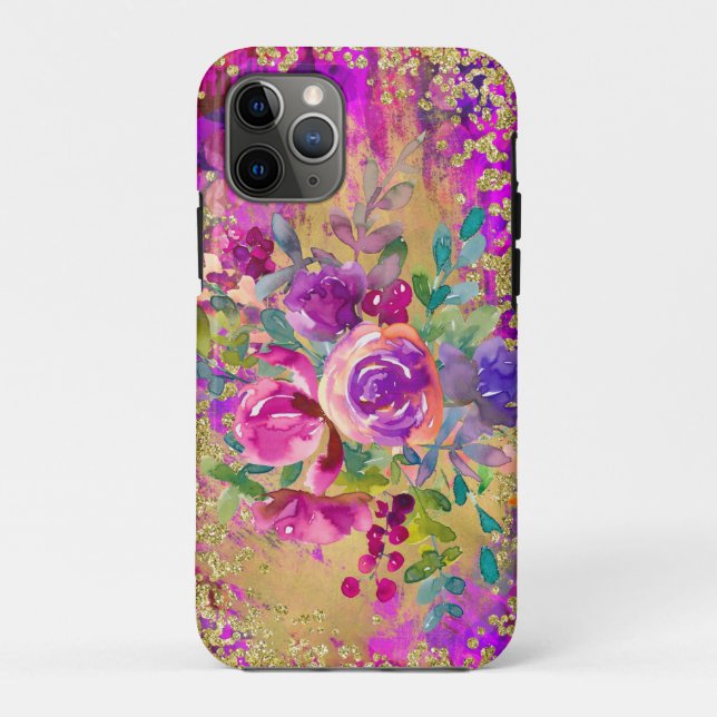 Coques Case-Mate iPhone Bouquet de fleurs d'aquarelle sur framboise rose (Dos)
