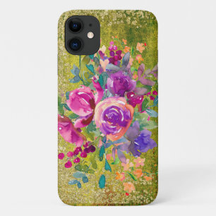 Case-Mate iPhone Case Bouquet de fleurs d'aquarelle sur vert rustique