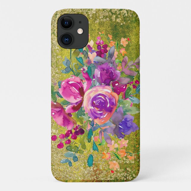 Coques Case-Mate iPhone Bouquet de fleurs d'aquarelle sur vert rustique (Dos)