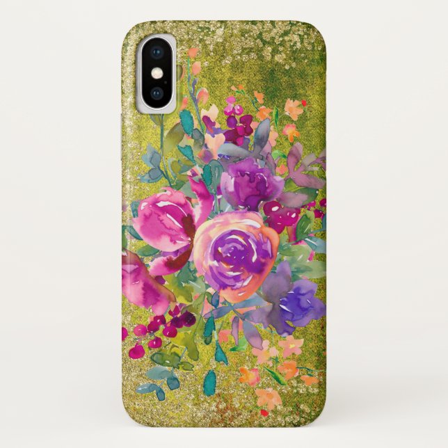Coques Case-Mate iPhone Bouquet de fleurs d'aquarelle sur vert rustique (Dos)