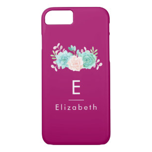 Coque iPhone 7 Bouquet de fleurs rose et vert Pastel sur Magenta