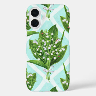 Coque Pour iPhone 16 Bouquet de lis de la vallée fleurs sur le bleu