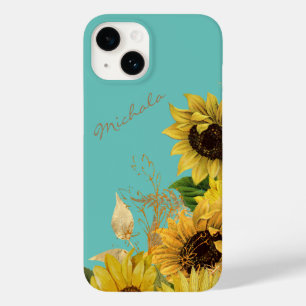 Coque Pour iPhone 14 Bouquet de tournesol or sur Sky Blue
