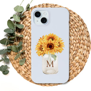 Coque iPhone 15 Mini Bouquet de tournesols rustique aquarelle dans un p