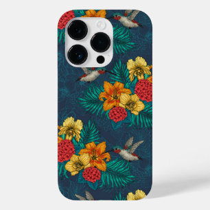 Coque Pour iPhone 14 Pro Bouquet et colibris tropicaux