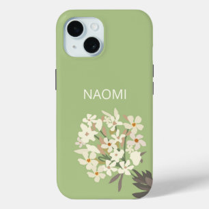 Coque Pour iPhone 15 Bouquet floral blanc Nom personnalisé