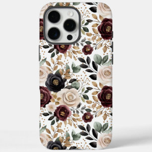 Coques iPhone 16 Pro Max Bourgogne chic floral crème  