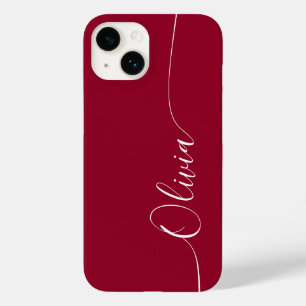 Coque Pour iPhone 14 Bourgogne Rouge Blanc Élégant Nom de Script Callig